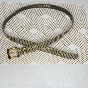 Elite Belt Stripe Shimmer Fabric Gold Buckle Belt